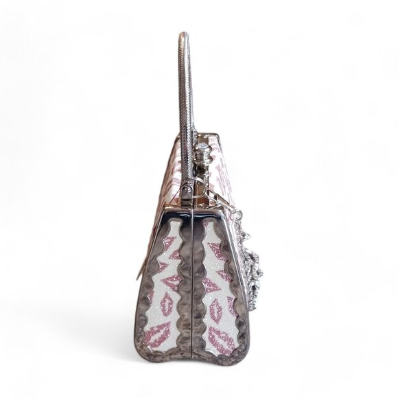 Pink Crystal Lips Two Way Evening Mini Hand Bag Crossbody - Picture 4 of 10